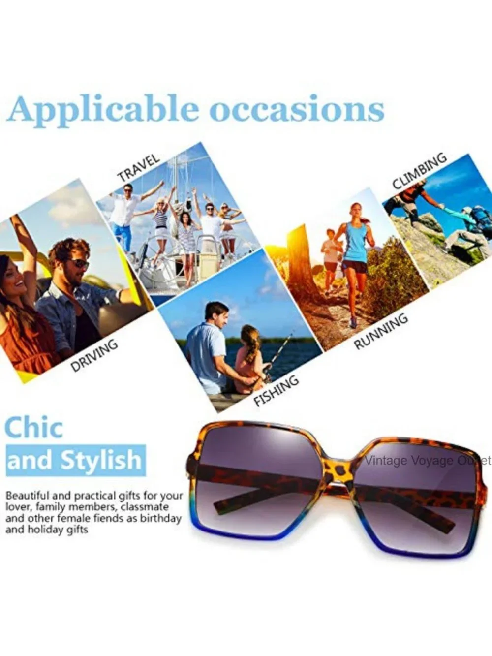 3 Pack Vintage Oversized Square Sunglasses UV Protection